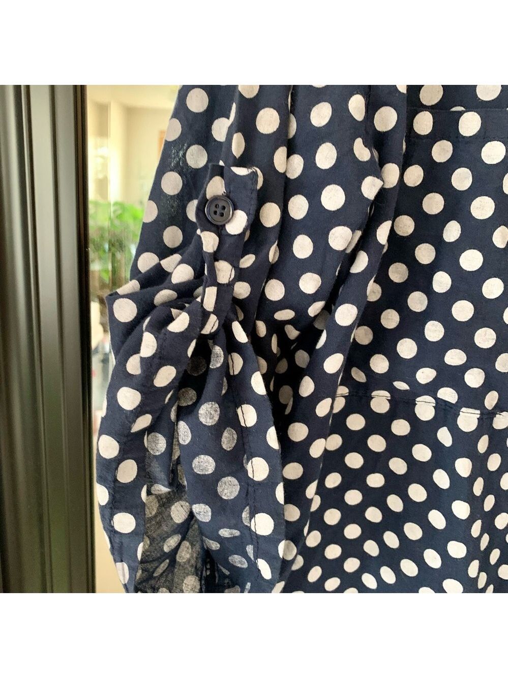 Navy Blue Lagenlook Polka Dot Button Down Tunic Shirt - Picture 3 of 4